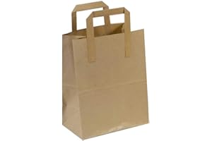 Frame Company Brown Paper Carrier Bags with Flat Handles, Pack of 50 - 18 x 21 + 9cm