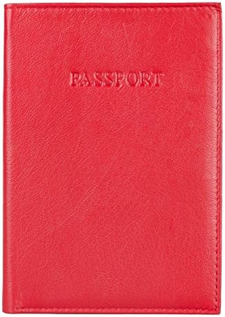Genuine Leather Passport Cover w/ Currency Pocket for International Travel Accessories, Case, Holder (Red w/ Passport Text)