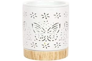 JONES HOME & GIFT Elegante Quemador de Aceite de Mariposa de cerámica Blanca Mate - 11 cm x 9,5 cm (1 Unidad) - Difusor de Fragancia Decorativo - Diseño único decoración del