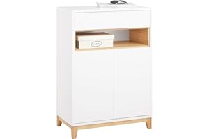 SoBuy Credenza Cucina Mobile Soggiorno – Madia Salvaspazio con Cassetto e Ripiani Regolabili - Mobiletto Ingresso Multiuso Per Cucina, Ingresso o Salotto - Bianco/Naturale 60x34x85cm FSB97-WN