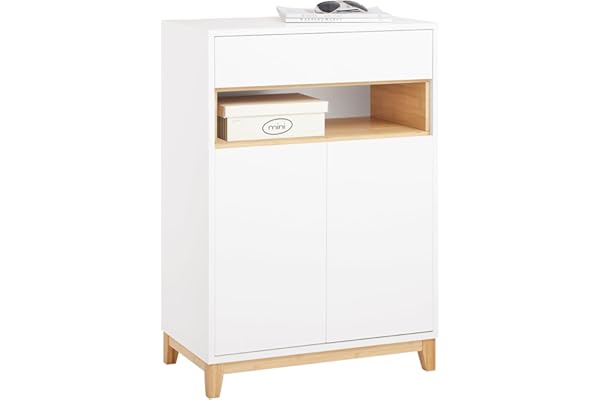 SoBuy Mueble Recibidor Aparador Blanco - Mueble Auxiliar con Cajón y Estantes Ajustables para Entrada, Salón y Cocina - Diseñ