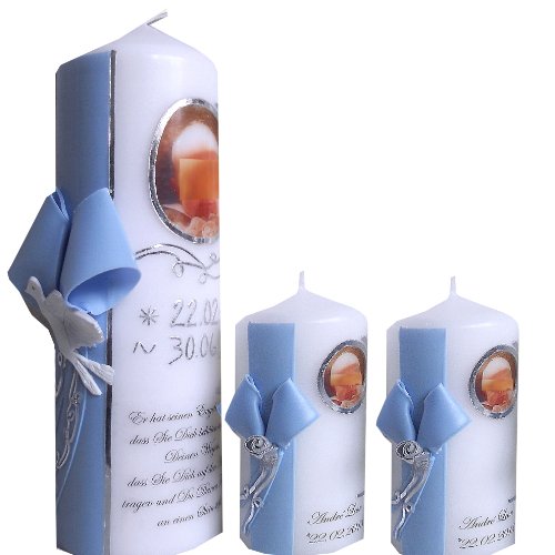 Taufe Taufkerze 200×70 Mädchen Junge mit Foto Taufspruch SCHLEIFE UND 2 PATENKERZEN alles Wachs rosa silber ITP102 - 2