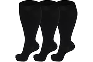 DZPUHUOJZ 3 Pairs Plus Size Compression Socks (20-30 mmHg) for Women & Men, Wide Calf Extra Large Calves Knee High Flight Stockings for Pregnancy, Nurses, Seniors