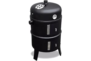 ITA Rökugn 3-i-1 multifunktion – grill, rökning, garn – modulär kolgrill rökare med termometer och justerbar lufttillförsel till lock – grillton rökare
