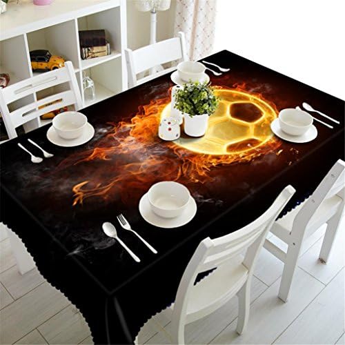 Dbtxwd Tablecloth 3D Football with fire Rectangular Thickened Dust-proof Picnic decoration Table Top Cover , 5 , l
