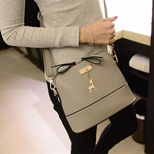 Loveso-Taschen Damen elegante Neuer Frauen-Kurier-Beutel-Weinlese -Kleine Shell-Leder-Handtasche Umhängetasche_Grau - 3