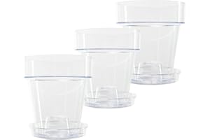 Kalapanta Lot de 3 Pot pour orchidées Transparent en Plastique avec Trous de vidange et soucoupes (3 - Ø 16 cm)