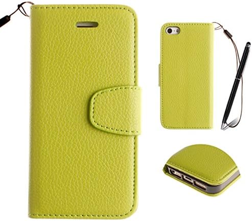 Premium PU Leather Case for Apple iPhone SE / 5 / 5S,CaseLover Flip Wallet Cards Slot Cover Stand Function Shell Book Style Pocket Silicone Back Bumper Magnetic Closure Protective Holster - Yellow Color