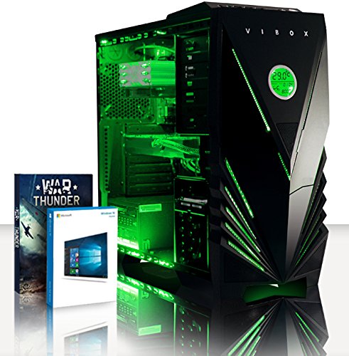 VIBOX Warrior 4SW Gaming PC - 4,1GHz AMD FX 6-Core CPU, RX 460 GPU, leistungsfähig, Hochleistung, Desktop Gamer Computer mit Spielgutschein, Windows 10, Grün Innenbeleuchtung, lebenslange Garantie* (3,5GHz (4,1GHz Turbo) Superschneller AMD FX 6300 Sechs 6-Core Prozessor CPU, MSI AMD Radeon RX 460 2GB Grafikkarte, 16GB DDR3 1600MHz RAM, 1TB (1000GB) SATA III HDD 7200rpm Festplatte, Raijintek Aidos Air CPU Kühler, 85+ Netzteil, Vibox Predator grünes Gaming Gehäuse, AM3+ Mainboard)