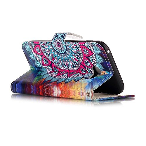 Galaxy A5 (2017) Flip Case mit Mandala, Edaroo Handyhülle Galaxy A5 (2017) PU Leder Flip Wallet Cover in Book Style Stand Case Card Slots Handytasche Ledertasche Schutzhülle Tasche Karteneinschub und Magnetverschluß Kratzfestes und Schmutzunempfindliches für Samsung Galaxy A5 (2017) Version – Blaues Mandala Aquarell Motiv - 3