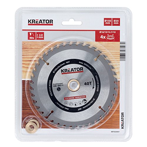 HSS Kreissägeblatt Ø 150 x 20 x 2 mm 40 Zähne Holzsägeblatt + 4 Reduzierringe