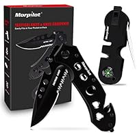 Coltello Multiuso 5 In 1 e Affilacoltelli Set Morpilot Coltello Pesca Lama Fissa in Acciaio Inossidabile con Fischietto e Bussola per Campeggio, Escursioni, Emergenza, Attività all'Aperto