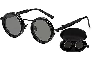 Hitchuey Polarisierte Sonnenbrille, Unisex Runde Brille, 1-9 Einstellbarer ND-Filter, UV-Schutz, Blendschutz, Retro Steampunk Sonnenbrille, Geeignet Zum Autofahren, Angeln, Wandern