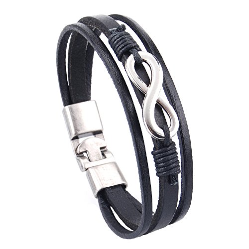 Pridot Freundschaft Bänder Accessoires Schwarz Unisex Leder Armband Infinity Factor Armreif Tribal Manschette mit Retro Legierung Haken - 3