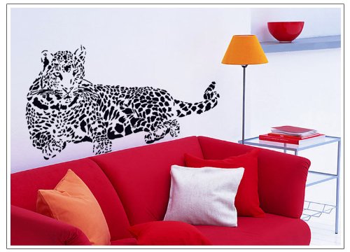 Riesige Gepard Wand Aufkleber Leopard Jaguar Wand Abziehbild Vinyl entfernbares Wandbild für Wohnzimmer Schlafzimmer Schwarz - 5