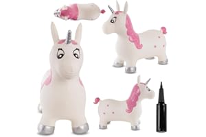 sun baby Bouncy Animals from 1 Year with Pump, Inflatable Bouncy Toy Made of High-Quality and Durable Rubber, Various Designs (White Unicorn)