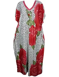 Indiatrendzs Women Kaftan Maxi Dress Satin Floral Printed Summer Sleepwear Nighty (Bust 50)