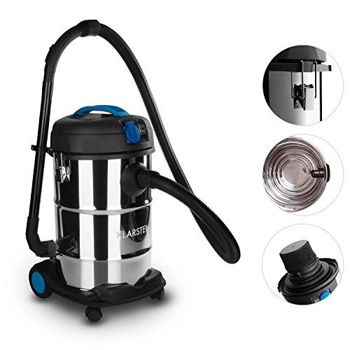 Klarstein Reinraum Prima-30 Industriesauger Nass-Trocken Sauger Staubsauger (1200 Watt Saugleistung, 30 Liter Edelstahl-Tank, integrierte 1000 Watt Steckdose) silber-blau - 2
