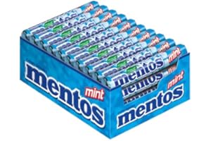 Boîte de 40 Rouleaux Menthe - Bonbons Mentos à la Menthe, Tendres et Croquants - Goût Rafraîchissant - Idéal pour Anniversaires - 40 Rouleaux à Emmener partout et à Partager