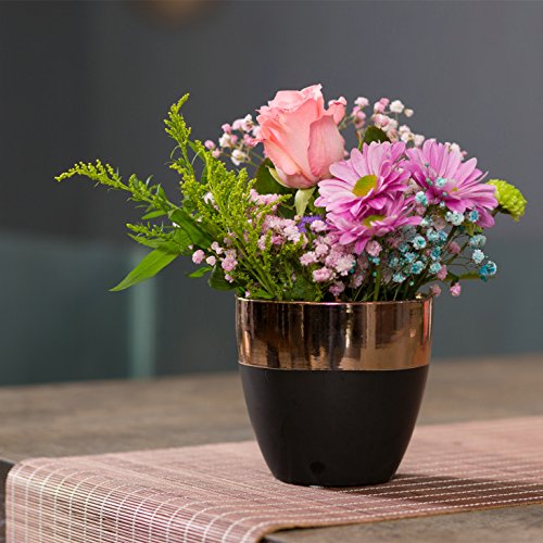 Blumentopf schwarz Pflanztopf Übertopf Keramik Kupferlackierung (Dekoobjekt) (Ø14 cm * H 13,5cm (Innen: Ø12,3cm * H13cm)) - 4