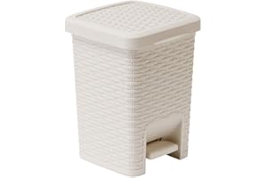 Addis Cubo de Basura Cuadrado, Efecto ratán, 6 litros, Color Crema, Lino, Calico Linen, Pedal Bin