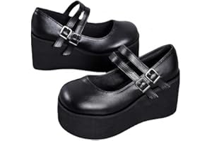 ULALAZA Piattaforma da Donna Mary Janes Scarpe Sweet Toe Caviglia Lolita Piattaforma Gotica Scarpe con décolleté Scarpe con Plateau Grosse Scarpe Eleganti in Pelle Verniciata