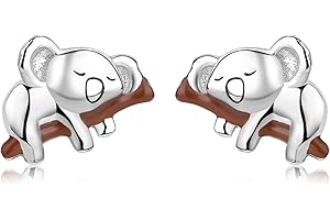LINSTER Orecchini di dinosauro coccinella pinguino mucca delle Highland elefante koala lontra marina mucca in argento sterling 925 orecchini a bottone con animali carini gioielli regali per bambine e figlie