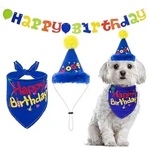 KOOLTAIL Dog Birthday Party Supplies - Happy Birthday Bandanas and Flag WOOF hat - Birthday Decorations Set for Pet