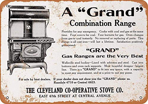 Kia Haop Placa de Metal para Colgar en la Pared, diseño de Cleveland Co de 1920 Grand Coal y Gas Stove