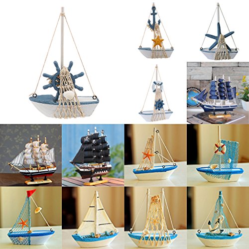 Generic Maritime Holz Mini Segelboot Segelschiff / Boot-Modell Tisch Geschenk Dekor – Ruder - 8