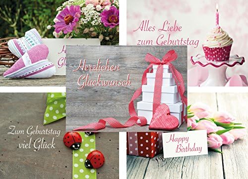 20 Birthday Postcards, 5 Motive Birthday Card Pack of 4 Birthday Cards – Happy Birthday – Alles Liebe Zum Geburtstag, Birthday Happy Birthday Good Luck