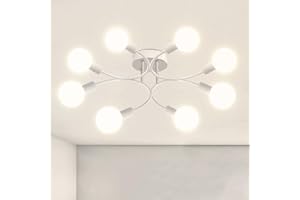niuniaj Plafonnier Industriel,6 Lumières Lustre E27,Plafonnier Vintage Blanc,Lustre pour Salon,Chambre,Cuisine,Salle à Manger,Diamètre 85CM(Ampoule non Incluse)