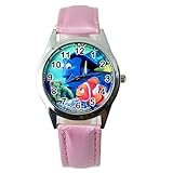 taport® finden Dory Nemo Quarzuhr pink Leder Band + Gratis Ersatz Batterie + Gratis Geschenkverpackung