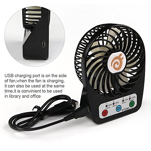 D-FantiX Tragbare Lüfter Batteriebetrieben Tischventilator, 3-Zoll Mini Tisch Ventilator mit 3-Leistungsstufen, Persönlicher Fan für Reise, Büro, Laptop, Outdoor (Schwarz) - 5