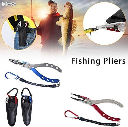 New Fashion Fishing Gear Aluminum Alloy Fishing Pliers Split Ring Cutters Hooks Remover Fishing Holder Tackle with Sheath &amp; Retractable Tether Combo Blue / Red 2 Colors for Optional