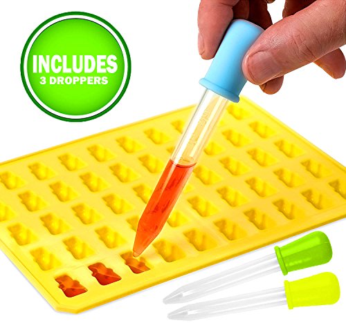 gooj-gummy Bär molds- 3 Silikon Formen 150 Gummy Bears + um 3 droppers- BPA-frei (3 Pack, blau, grün, gelb) Blue, Green and yellow - 4