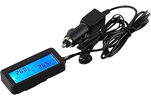 Oniissy Car LCD Digital Display Thermometer, Inside and Outside Temperature Gauge Meter, 12V Backlight, Blue