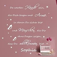 Wandschnörkel ® Wandaufkleber HM~AA097 Wandtattoo Da werden Hände sein die dich tragen...Spruch personalisiert Wunsch Namen und Geburtsdatum Mädchen Junge Baby Zimmer Spruch Geburt Taufe Geschenk