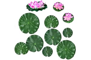 Quanyuchang Lot de 11 plantes flottantes artificielles de nénuphar et de feuilles pour la maison, le jardin, les étangs, la piscine, l'aquarium, la décoration de paysage