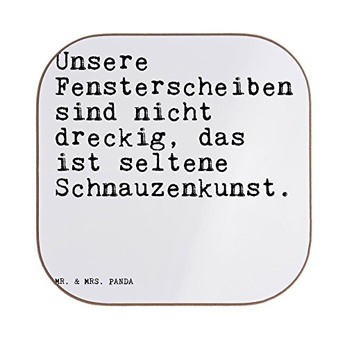 Mr. & Mrs. Panda Quadratische Untersetzer mit Spruch „Unsere Fensterscheiben sind nicht dreckig, das ist seltene Schnauzenkunst. “ – 100% handmade aus Hartfaser – Untersetzer, Holz, Glas, Gläser, Glasuntersetzer, Frühstück, Party, Geschenk, Geschenke, Schenken, Mitbringsel, Set, quadratisch, quadrat, eckig, Tisch Hunde, Hund, Dog, Fenster, Wohnung, Hundebesitzer Spruch Sprüche Lustig Spass Geschenk Geschenkidee Zitate - 2