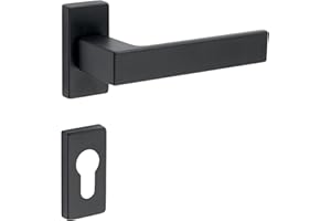 Gedotec Set di maniglie a leva per telaio stretto in alluminio | 1 set per porta Maniglia per porta ambiente su rosetta stretta | cilindro PZ | coppia di maniglie nere | PZ - cilindro - stretto