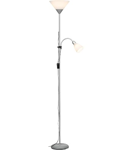Trio Piantana Rustica: Lampada Da Terra In Metallo Color Ruggine Con Paralumi In Vetro, 2xE27, Interruttore A Pedale, Altezza 180 Cm