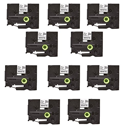 10 x Compatible TZ-FX231/TZe-FX231 Black on White Flexible Label Tapes (12mm x 8m) for Flexi Brother P-Touch Label Printers - Cintas para impresoras