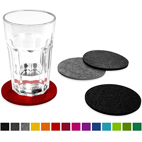 FILU Filzuntersetzer rund 8er Set (rot, hellgrau, dunkelgrau, schwarz) – Untersetzer aus Filz für Tisch und Bar als Glasuntersetzer / Getränkeuntersetzer für Glas und Gläser