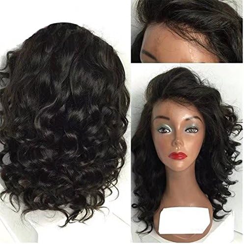 Lace Wig Bob Brazilian Lace Front Human Hair Wigs Loose Body Wave 180% Density Lace Wigs with Baby Hair(16 inch,1B)