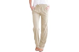 CheChury Femme Lin Pantalon Coton Lin Pantalon Léger Casual Elegant Pantalon Élastique Pantalon Décontractée Couleur Unie Mode Pants avec Poches