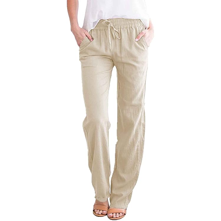 Sutelang Lurryly Pantalon En Lin Femme Fluide éTé Taille Elastique