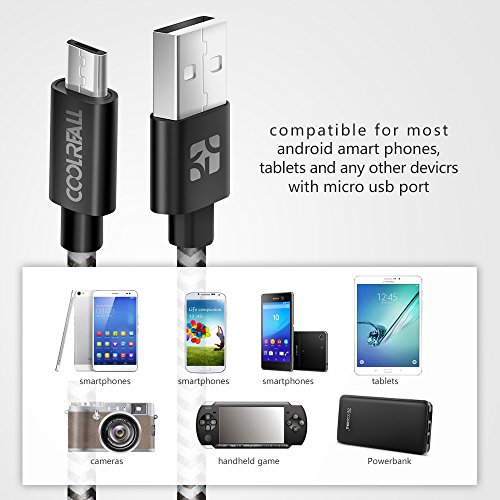 Micro USB Kabel Nylon[2-Pack] Coolreall USB Ladekabel für Samsung, HTC, Nexus, LG, Motorola, Sony, Android Smartphones und weitere,Schwarz(1m,1.8m) - 6