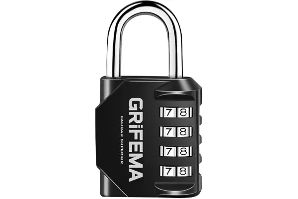 GRIFEMA GA1001-1 Candado Combinación 4 Dígitos – Taquilla, Equipaje Negro | Cerradura Para Gimnasio, Maleta de Viaje, Caja de Herramientas