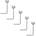 Clear Crystal Nose Studs PACK OF 5 STERLING SILVER Thin 0.6mm Bar L SHAPE